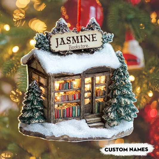 Bestchoo 2D Acrylic Ornament Personalized Winter Wonderland Bookstore
