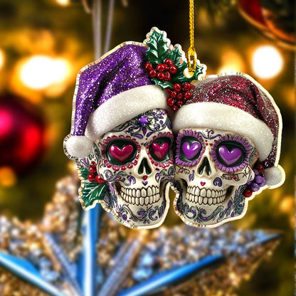 Bestchoo 2D Acrylic Ornament Gorgeous Purple Christmas Sugar Skulls Love