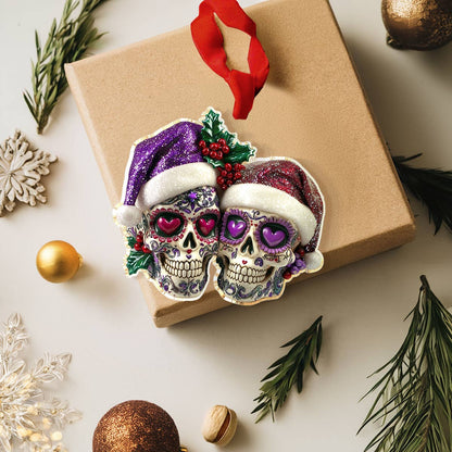 Bestchoo 2D Acrylic Ornament Gorgeous Purple Christmas Sugar Skulls Love