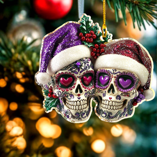Bestchoo 2D Acrylic Ornament Gorgeous Purple Christmas Sugar Skulls Love