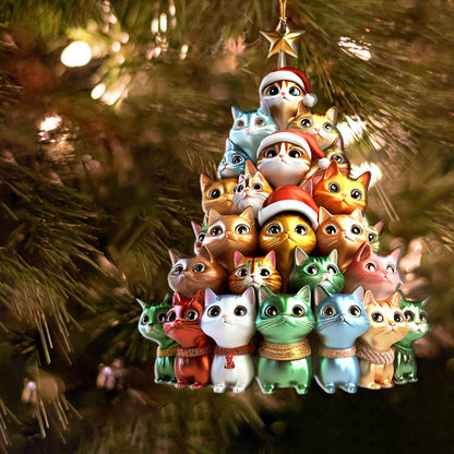 Bestchoo 2D Acrylic Ornament Cute Christmas Tree Cats