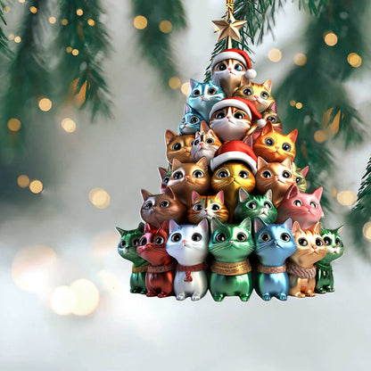 Bestchoo 2D Acrylic Ornament Cute Christmas Tree Cats