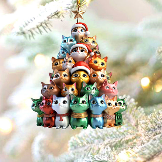Bestchoo 2D Acrylic Ornament Cute Christmas Tree Cats