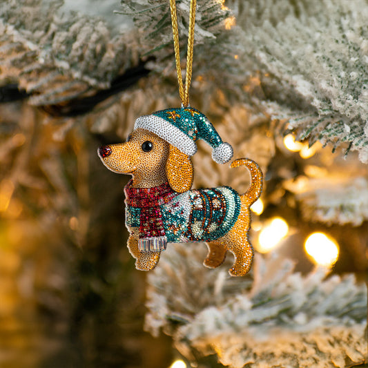 Bestchoo 2D Acrylic Ornament Twinkling Christmas Dachshund