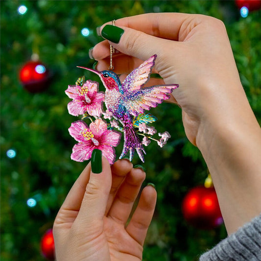 Bestchoo 2D Acrylic Ornament Sparkling Floral Hummingbird