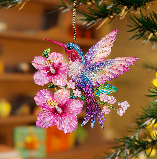 Bestchoo 2D Acrylic Ornament Sparkling Floral Hummingbird