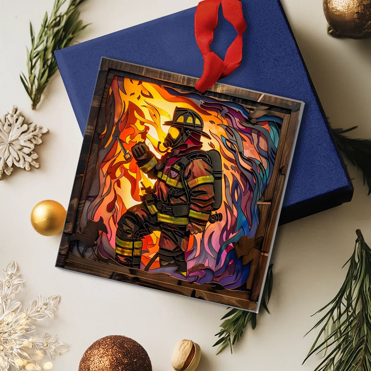 Bestchoo Acrylic Ornament Firefighter : First Responder Flask Set