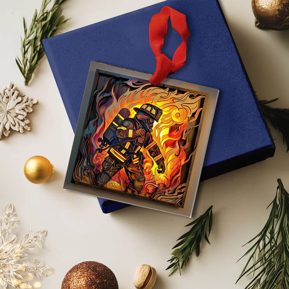 Bestchoo Acrylic Ornament Firefighter : First Responder Flask Set