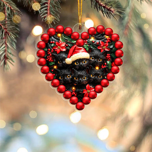 Bestchoo 2D Acrylic Ornament Gorgeous Black Cats Heart