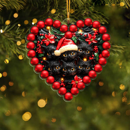 Bestchoo 2D Acrylic Ornament Gorgeous Black Cats Heart