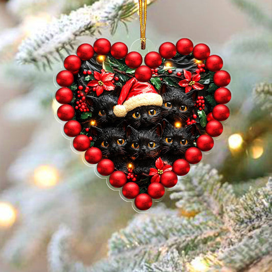 Bestchoo 2D Acrylic Ornament Gorgeous Black Cats Heart