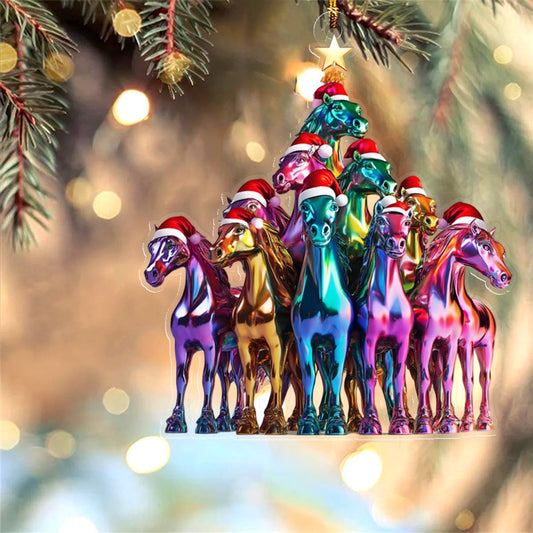 Bestchoo 2D Acrylic Ornament Amazing Christmas Tree Horses