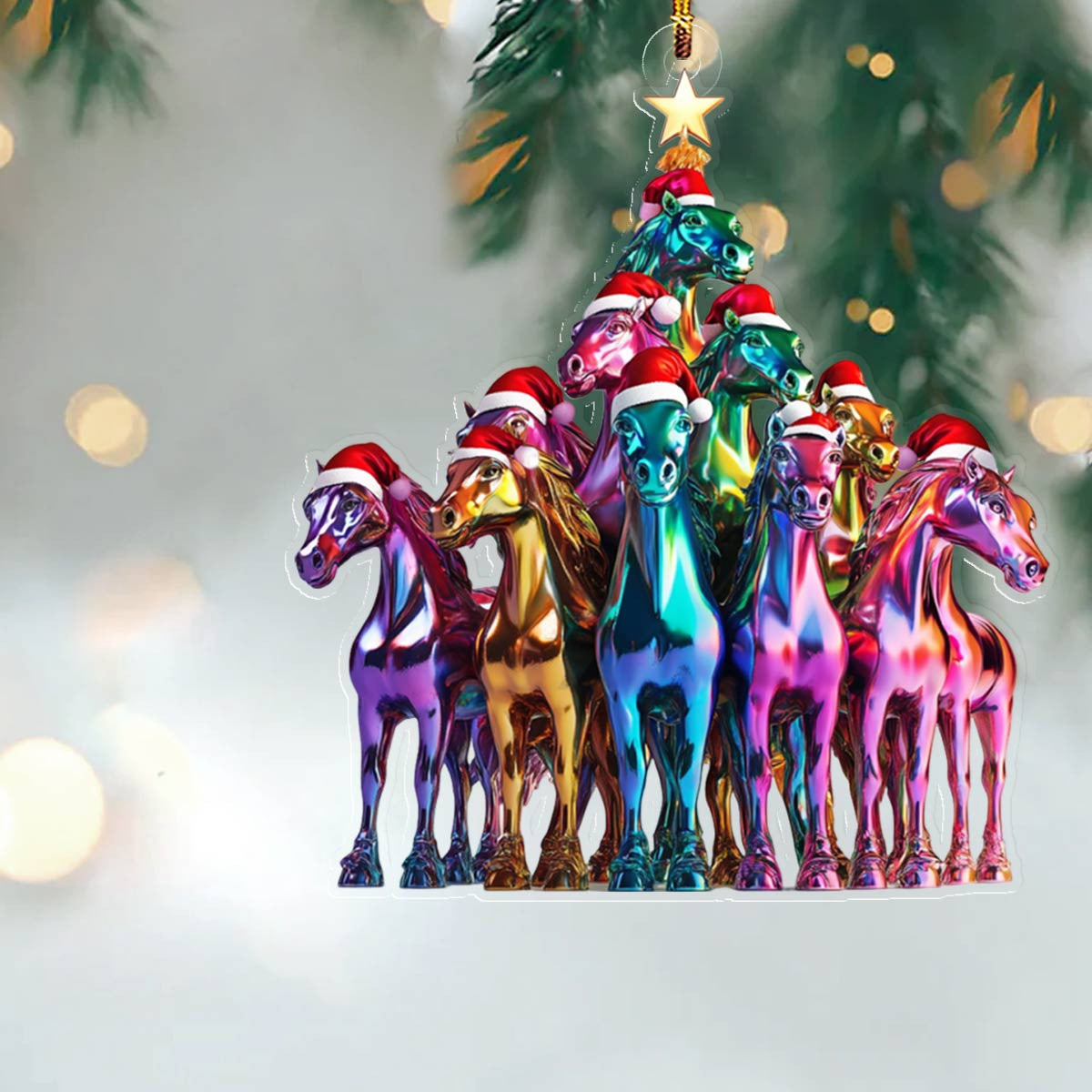 Bestchoo 2D Acrylic Ornament Amazing Christmas Tree Horses