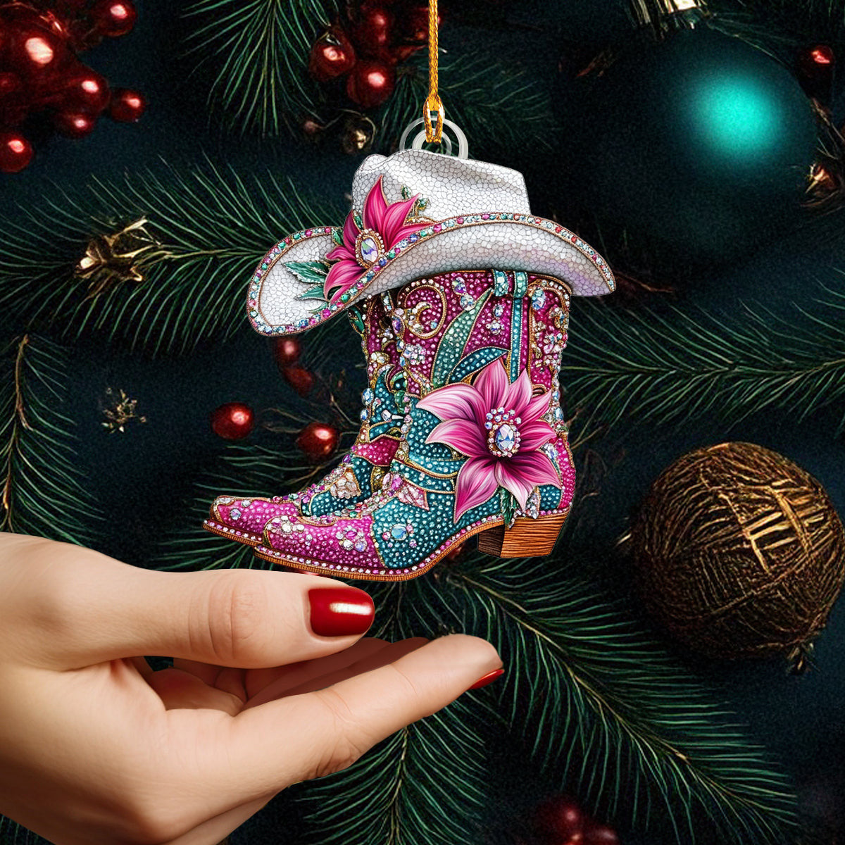 Bestchoo 2D Acrylic Ornament Glamorous Cowgirl Boots