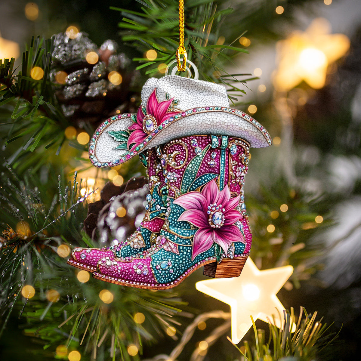 Bestchoo 2D Acrylic Ornament Glamorous Cowgirl Boots