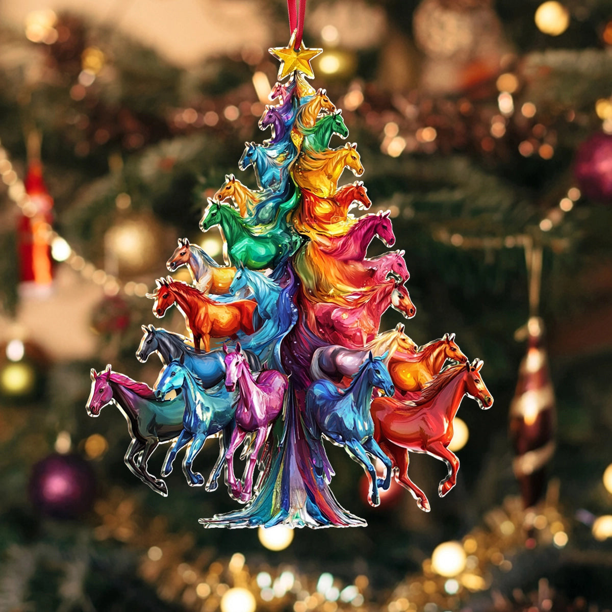 Bestchoo 2D Acrylic Ornament Rainbow Gallop Christmas Tree
