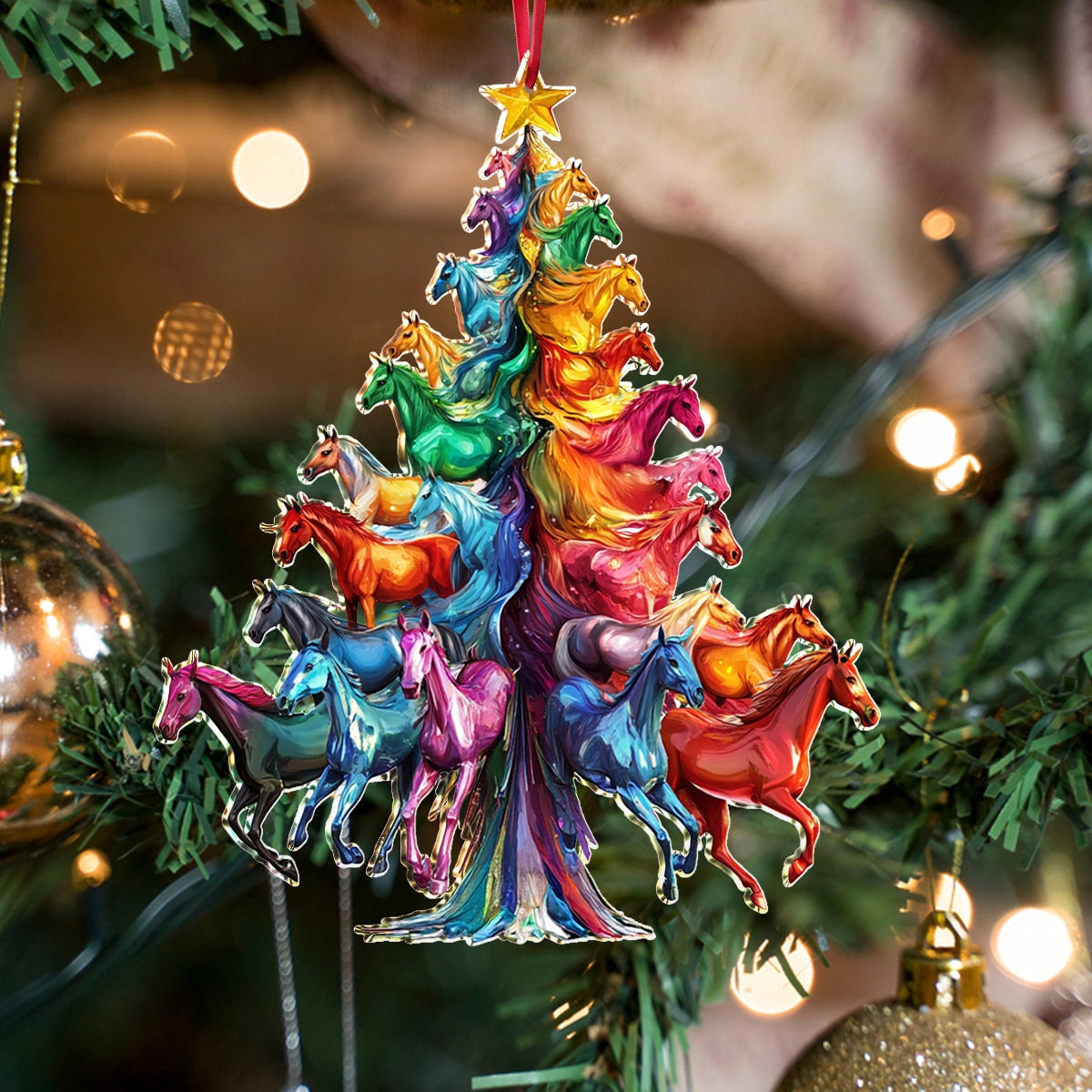 Bestchoo 2D Acrylic Ornament Rainbow Gallop Christmas Tree