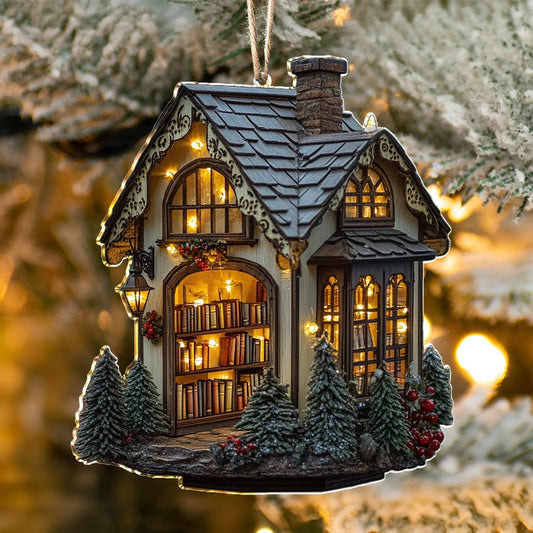 Bestchoo 2D Acrylic Ornament Cozy Library Cottage