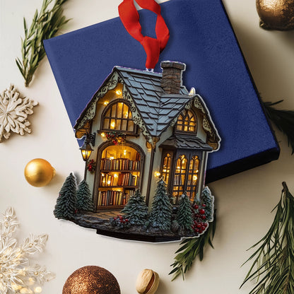 Bestchoo 2D Acrylic Ornament Cozy Library Cottage