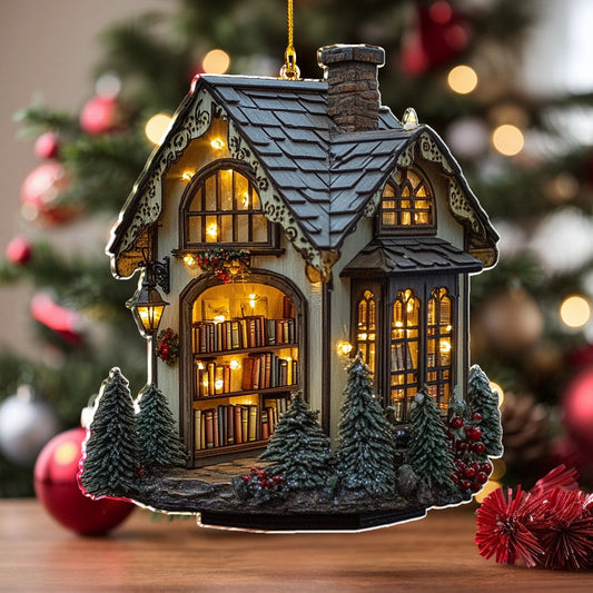 Bestchoo 2D Acrylic Ornament Cozy Library Cottage