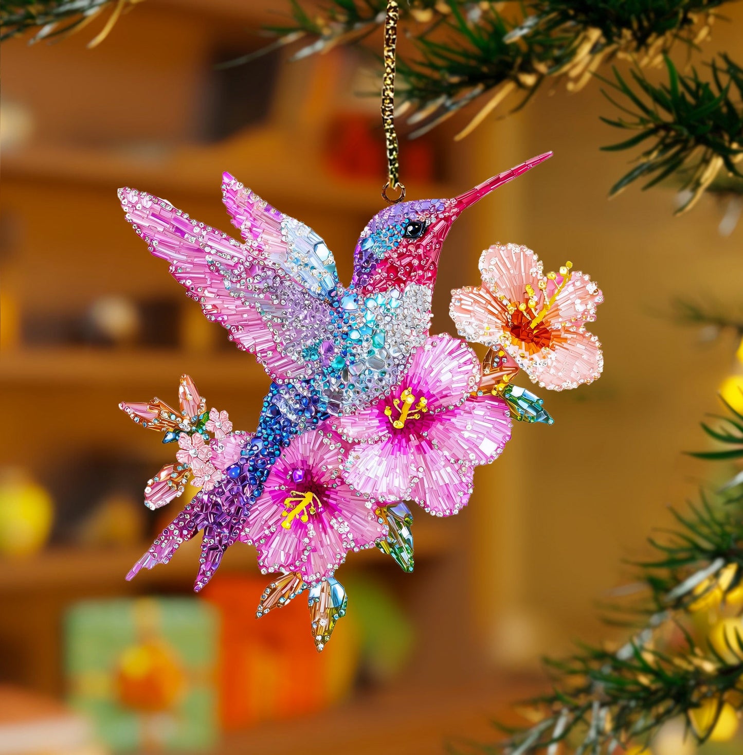Bestchoo 2D Acrylic Ornament Twinkling Blossom Hummingbird