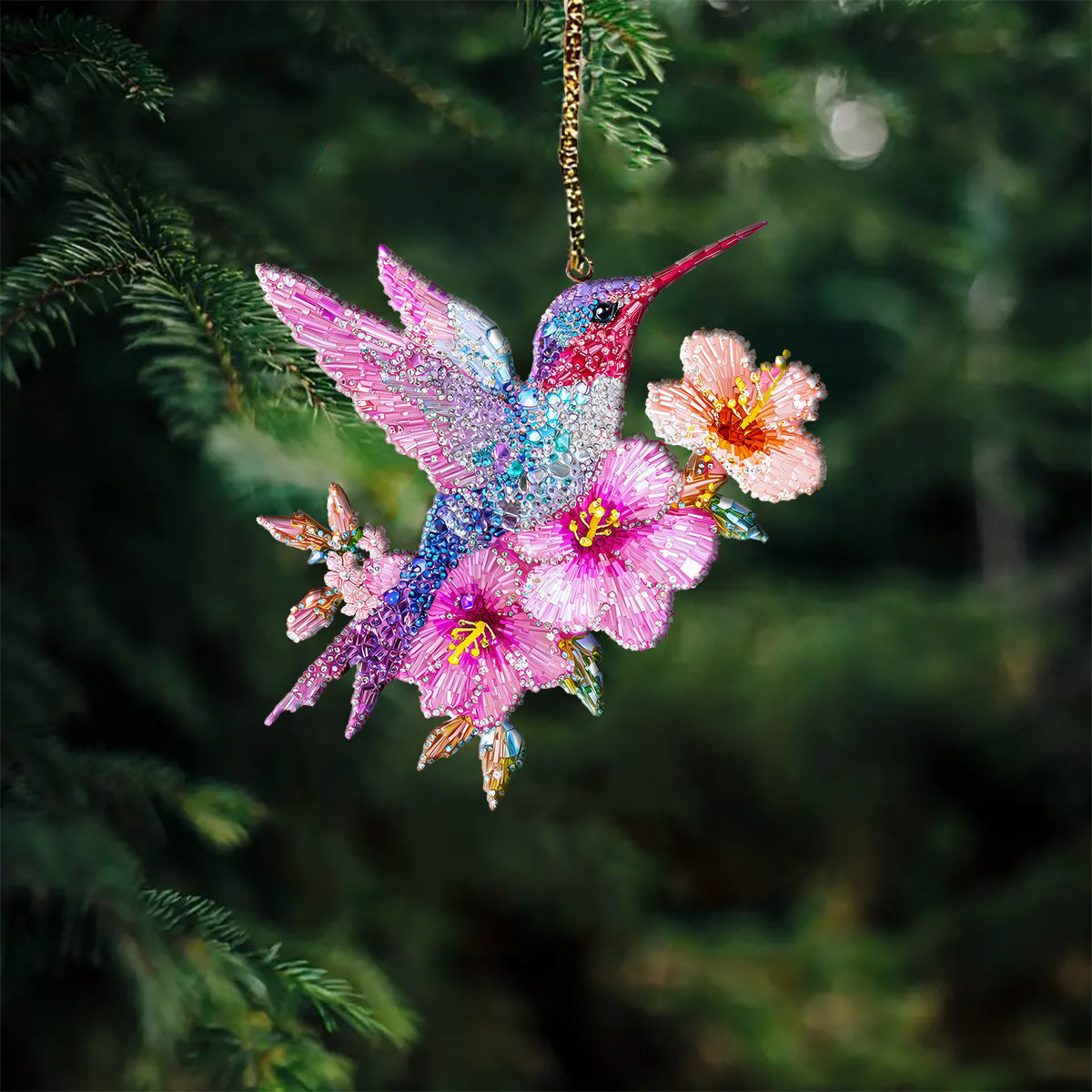 Bestchoo 2D Acrylic Ornament Twinkling Blossom Hummingbird
