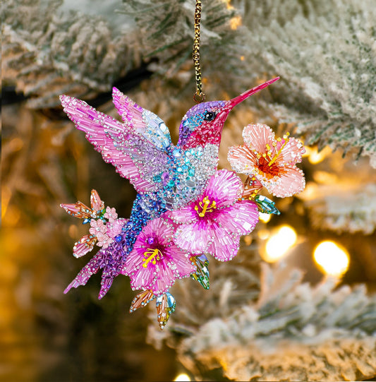 Bestchoo 2D Acrylic Ornament Twinkling Blossom Hummingbird
