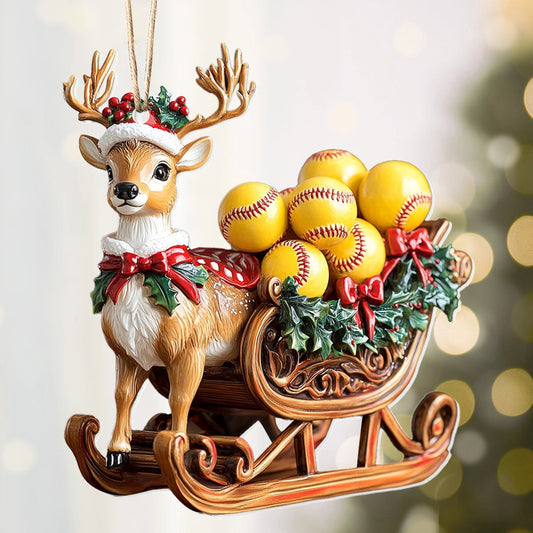 Bestchoo 2D Acrylic Ornament - Reindeer Softball Sleigh