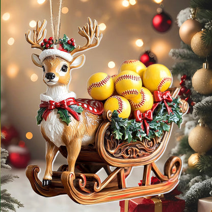 Bestchoo 2D Acrylic Ornament - Reindeer Softball Sleigh