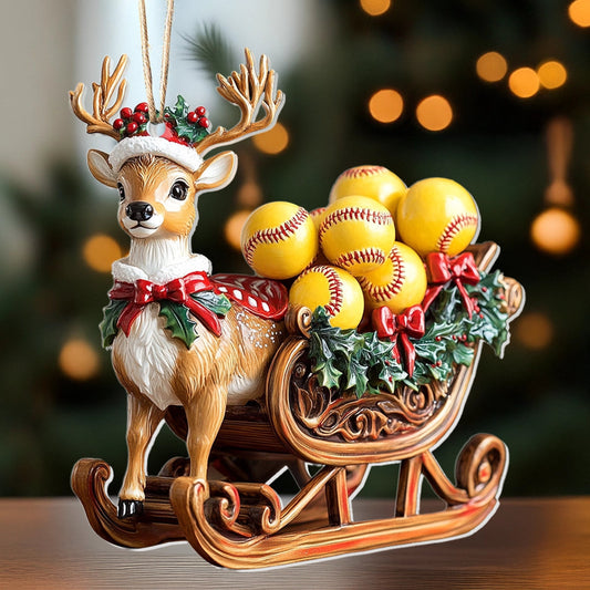 Bestchoo 2D Acrylic Ornament - Reindeer Softball Sleigh