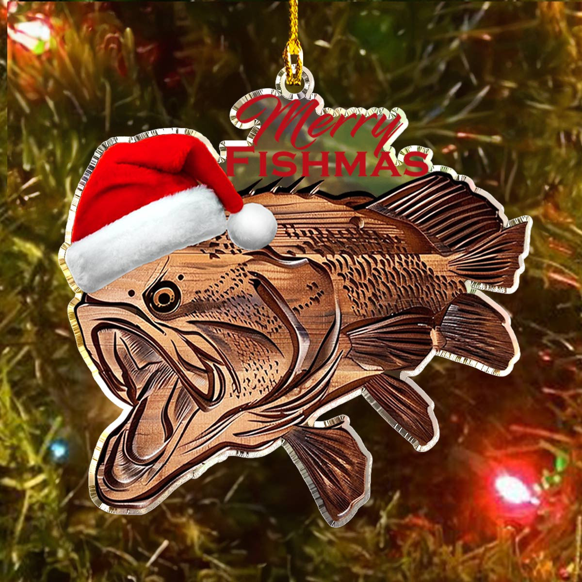 Bestchoo 2D Acrylic Ornament Bass Merry Fishmas