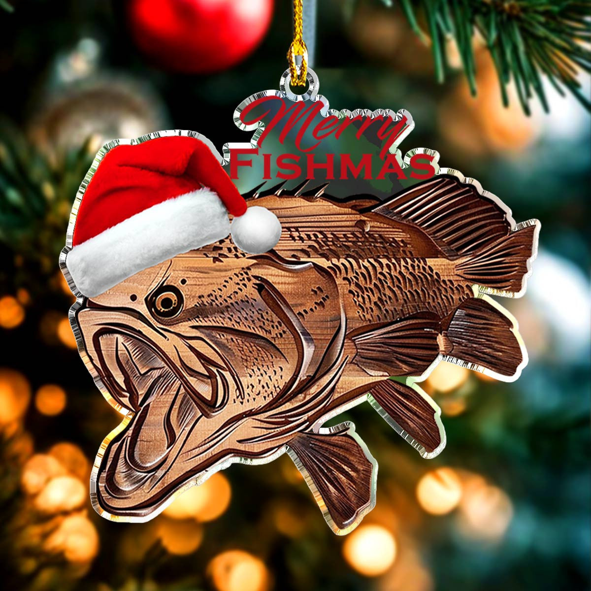 Bestchoo 2D Acrylic Ornament Bass Merry Fishmas