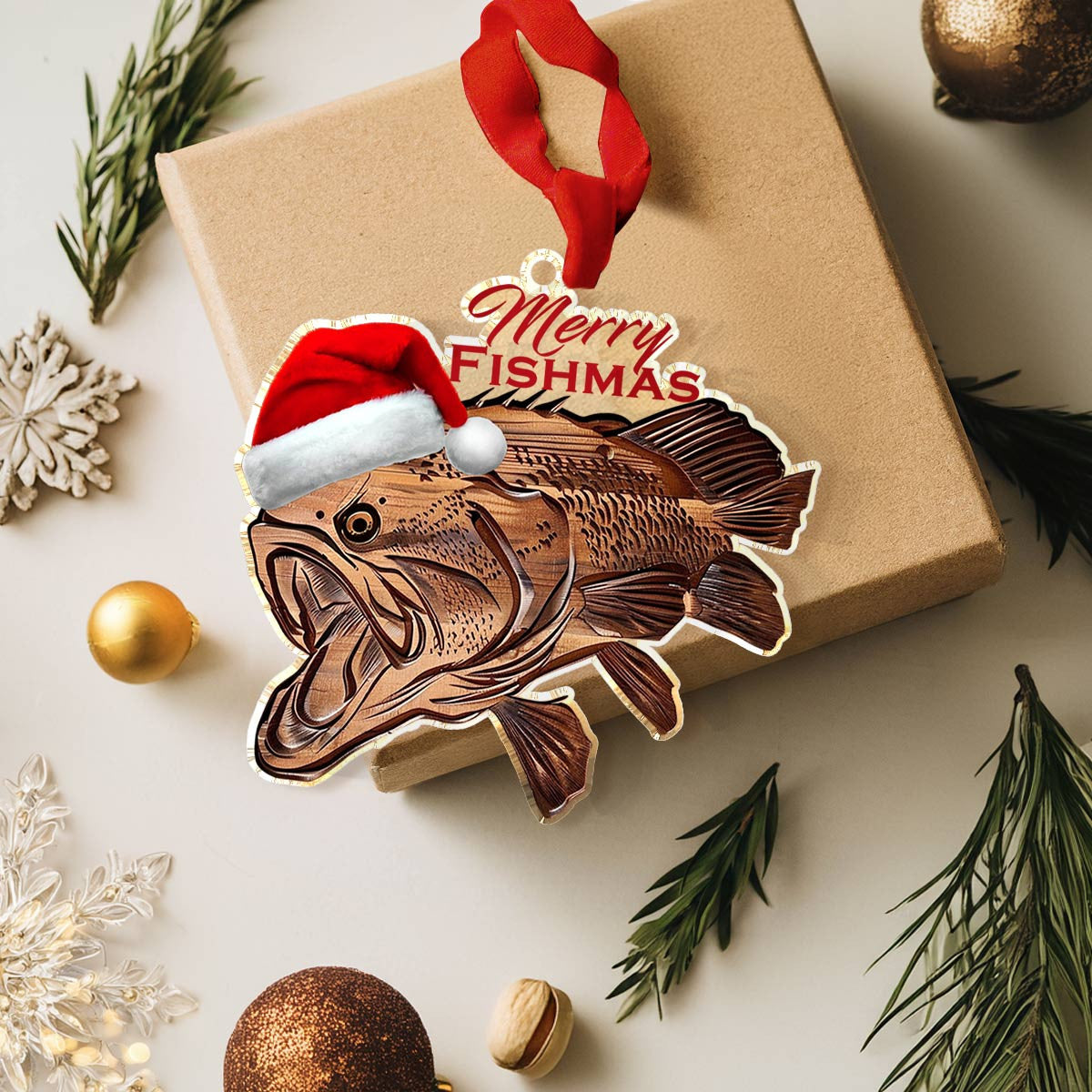 Bestchoo 2D Acrylic Ornament Bass Merry Fishmas