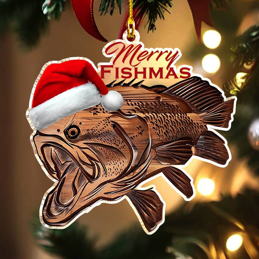 Bestchoo 2D Acrylic Ornament Bass Merry Fishmas