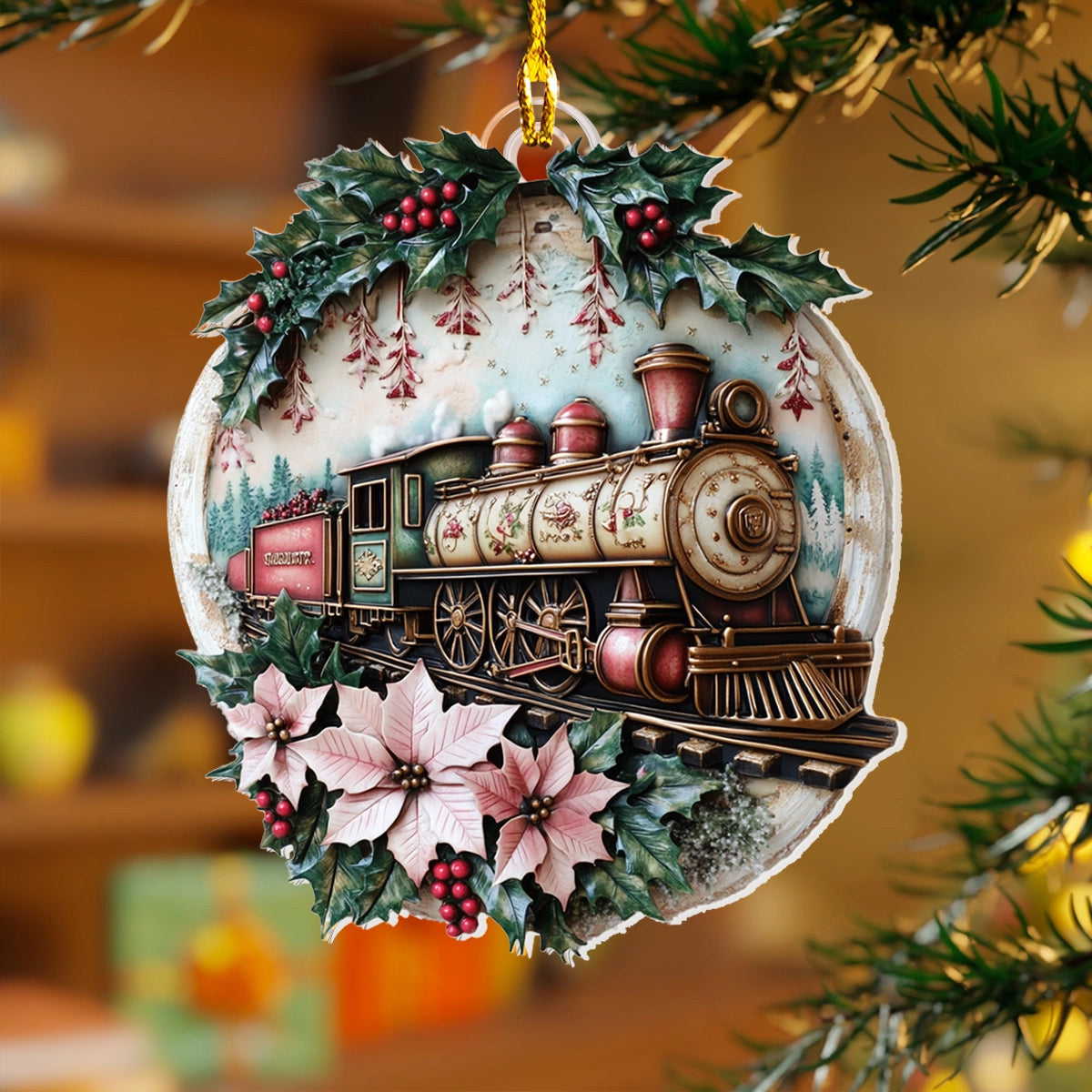 Bestchoo 2D Acrylic Ornament - Vintage Christmas Train