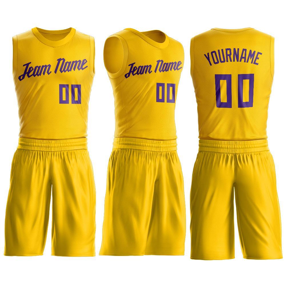 Custom Gold Purple Round Neck Basketball Uniform Jersey