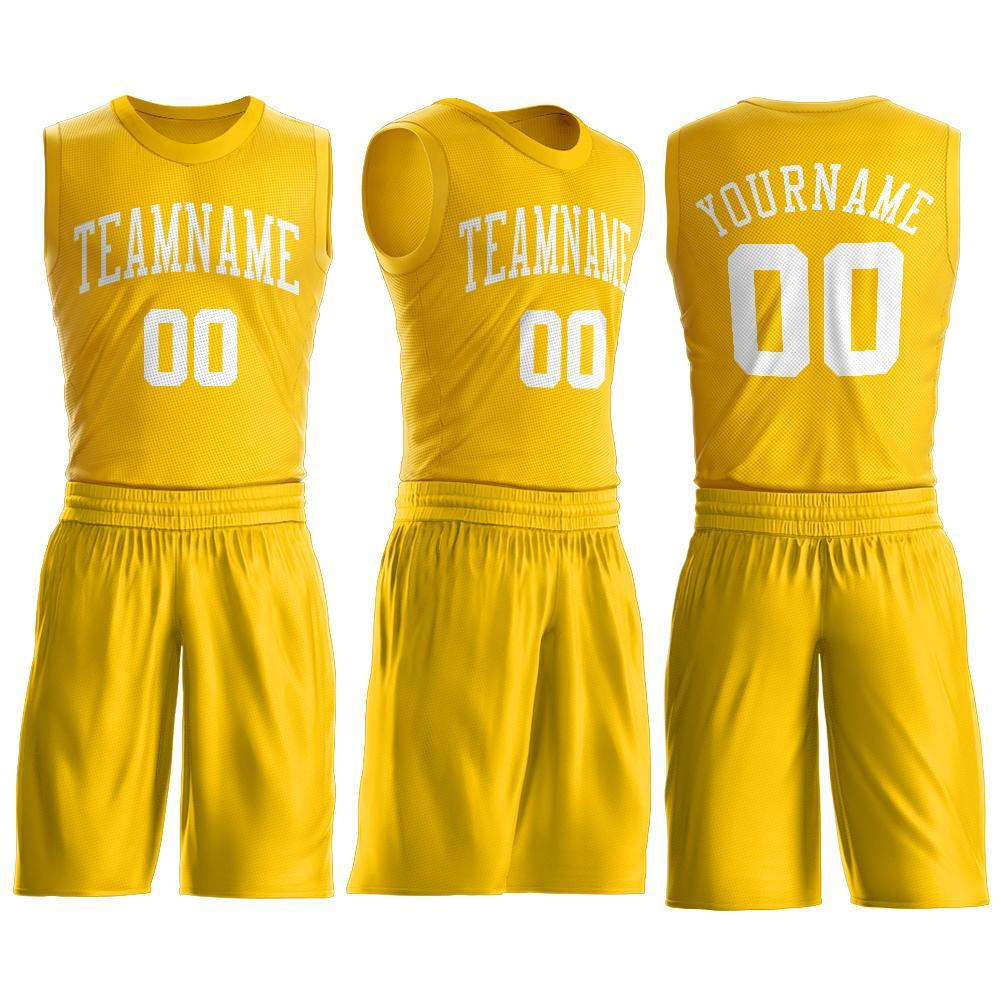Custom Gold White Round Neck Basketball Uniform Jersey