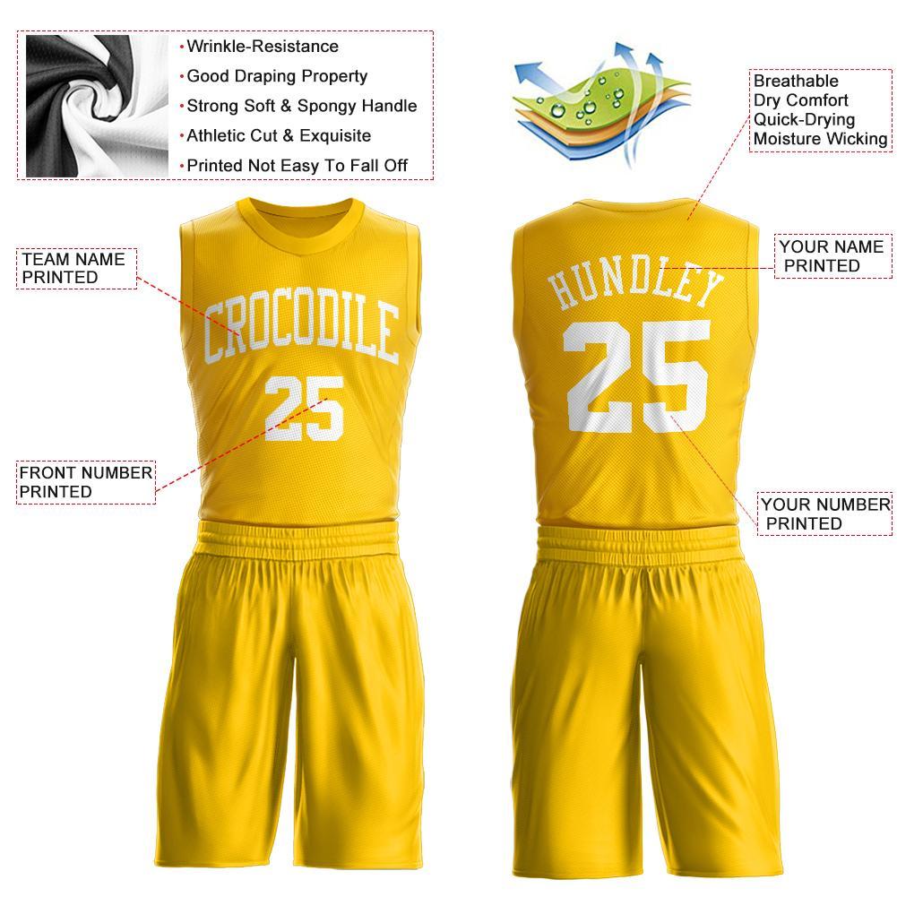 Custom Gold White Round Neck Basketball Uniform Jersey