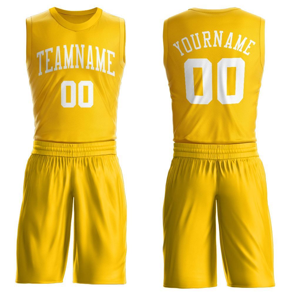Custom Gold White Round Neck Basketball Uniform Jersey