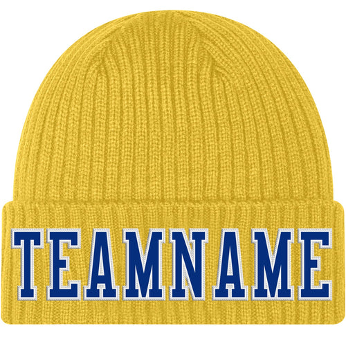 Custom Gold Royal-White Stitched Cuffed Knit Hat