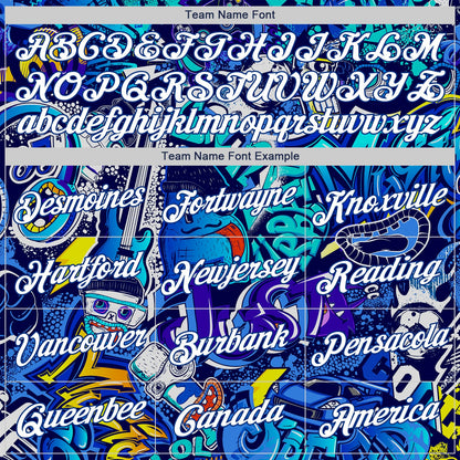Custom Stitched Graffiti Pattern White-Royal 3D Sports Pullover Sweatshirt Hoodie