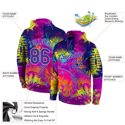 Custom Stitched Graffiti Pattern Purple-Light Blue 3D Sports Pullover Sweatshirt Hoodie