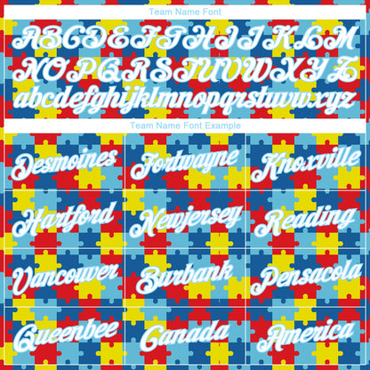 Custom Autism Supporter Awareness Puzzle Pieces Light Blue-White 3D Performance T-Shirt