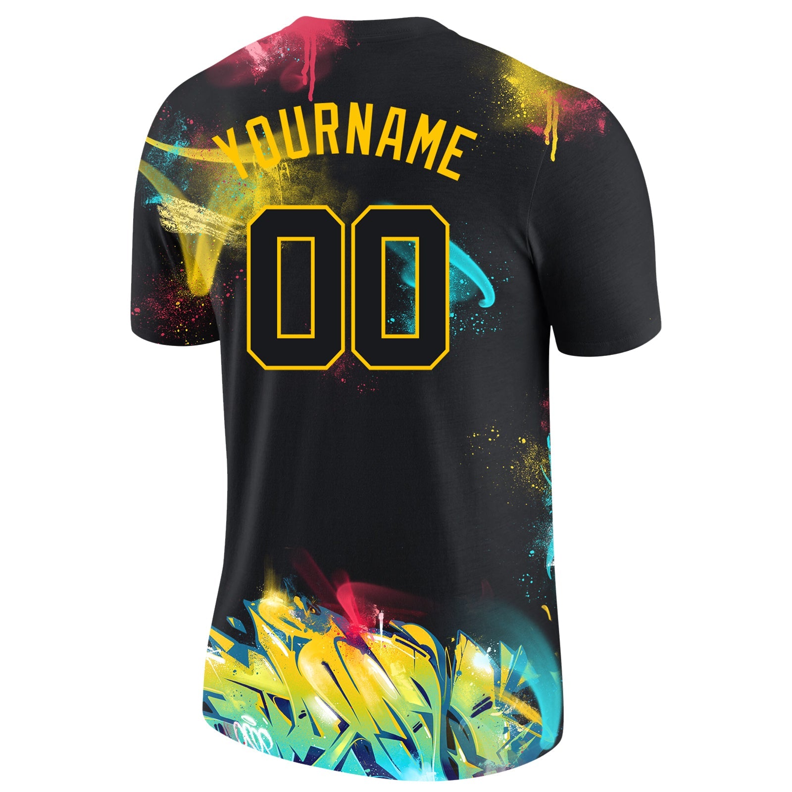Custom Graffiti Pattern Black-Gold 3D Performance T-Shirt