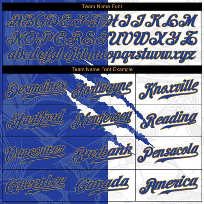 Custom Graffiti Pattern Royal-Old Gold 3D Authentic Baseball Jersey