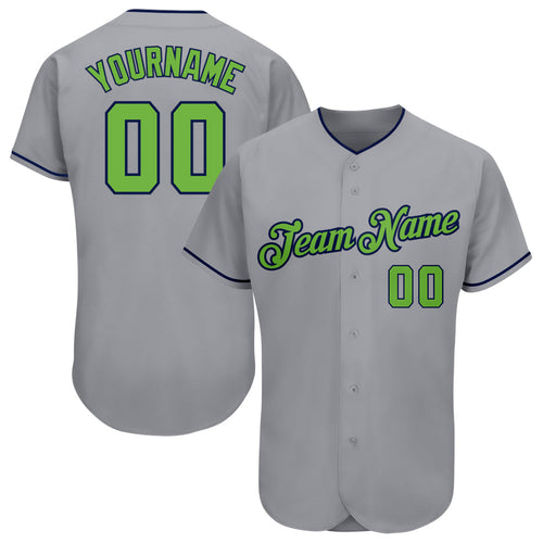 Custom Gray Neon Green-Navy Authentic Baseball Jersey