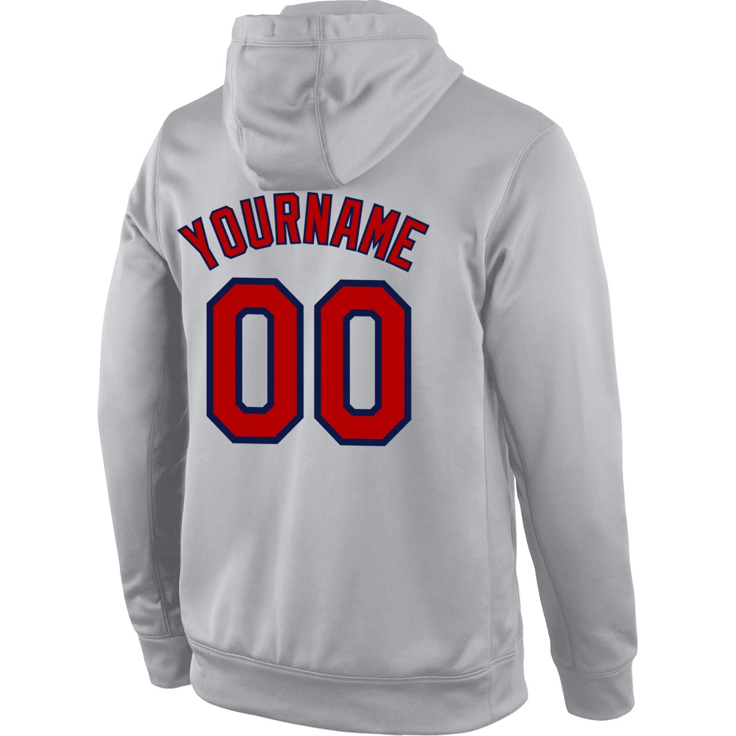 Custom Stitched Gray Red-Navy Sports Pullover Sweatshirt Hoodie