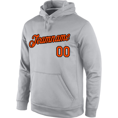 Custom Stitched Gray Orange-Black Sports Pullover Sweatshirt Hoodie