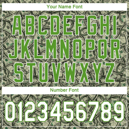 Custom Green White-Neon Green 3D Pattern Design Dollar Authentic Baseball Jersey