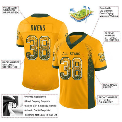 Custom Gold Green-White Drift Fashion Football Jersey